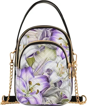 Flower Petals Violet Multi Pockets Crossbody Bags for Women Zip Cell Phone Purse Wallet Bag with Detachable Shoulder Strap Cross Body Handbag for Girls Women Trendy Gift Shopping Working Traveling