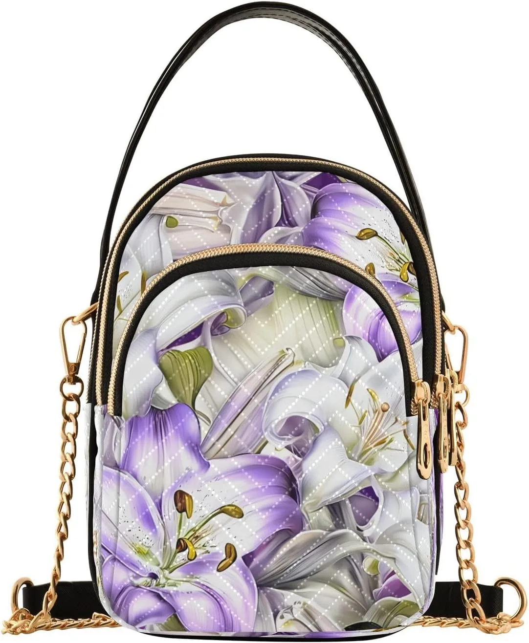 Flower Petals Violet Multi Pockets Crossbody Bags for Women Zip Cell Phone Purse Wallet Bag with Detachable Shoulder Strap Cross Body Handbag for Girls Women Trendy Gift Shopping Working Traveling