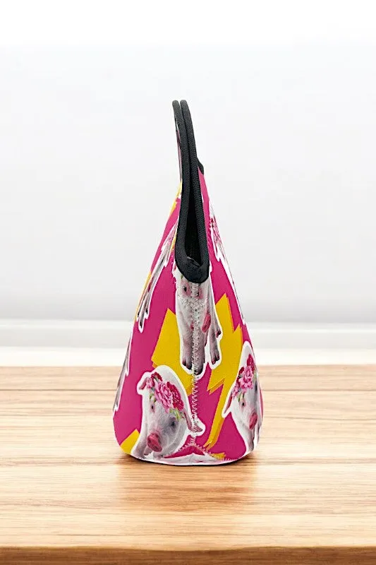 Flower Piglet Print Insulated Lunch Bag