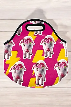 Flower Piglet Print Insulated Lunch Bag