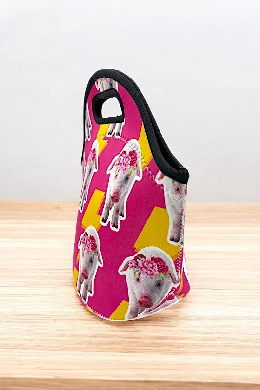 Flower Piglet Print Insulated Lunch Bag