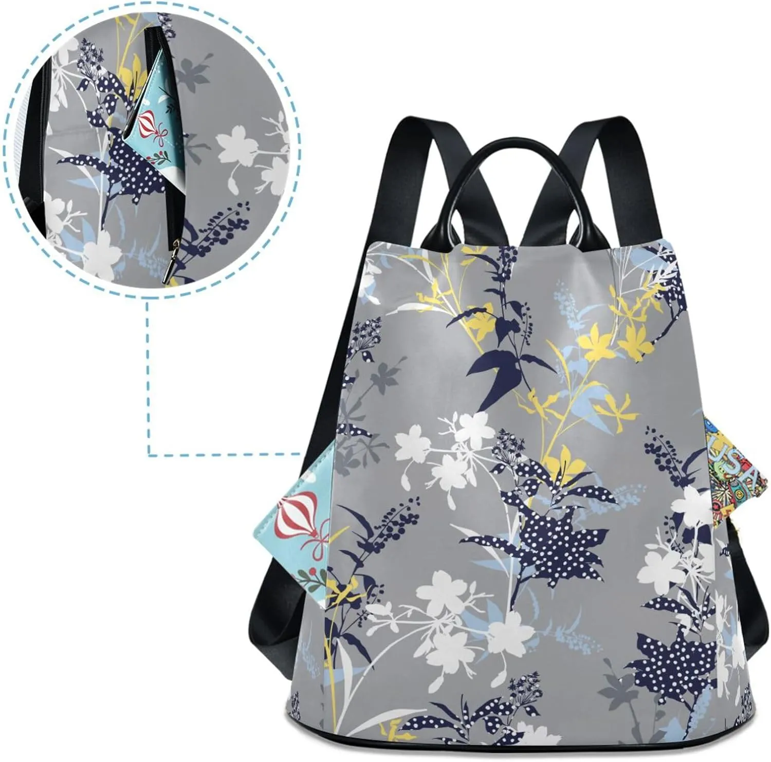 Flower Print Anti-theft Backpack Handbags for Women Travel Rucksack Lightweight Shoulder Bags 13.4 X 5.9 X 15in Pattern 3