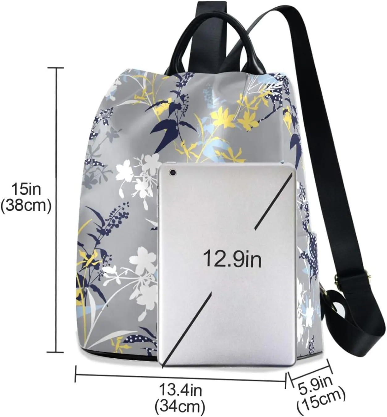 Flower Print Anti-theft Backpack Handbags for Women Travel Rucksack Lightweight Shoulder Bags 13.4 X 5.9 X 15in Pattern 3