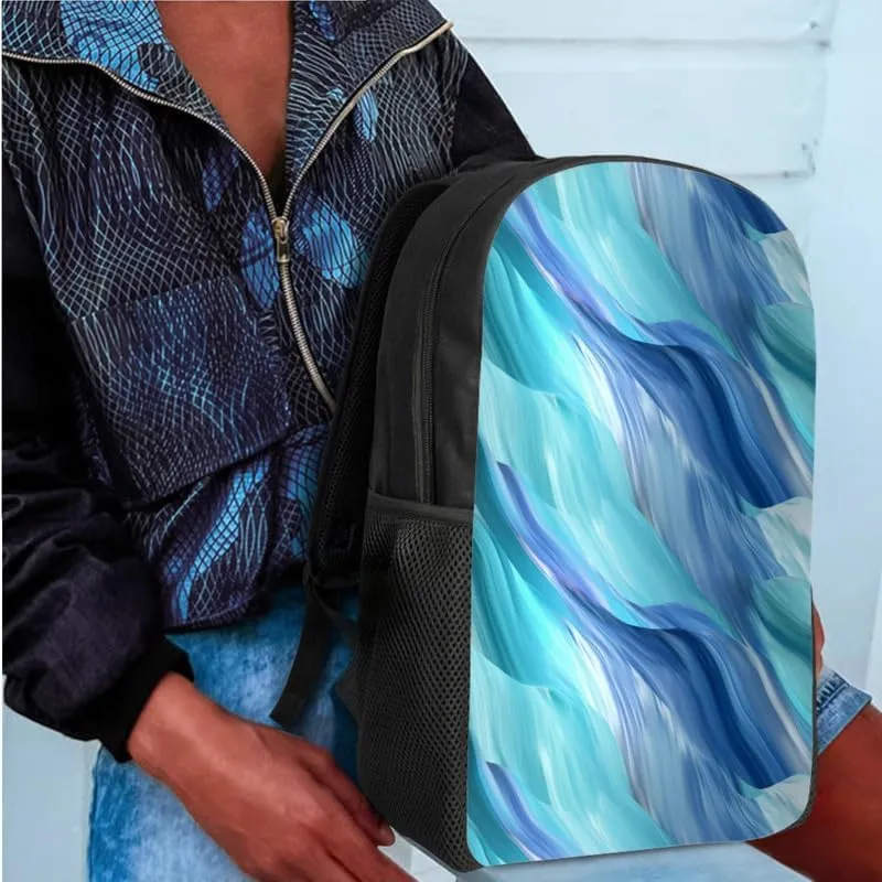 Fluid Art Fade Blue School Backpack Boys Girls Kids School Bookbag Set with Liquid Line Painting Lunch Box and Pencil Case for Kids Boys Girls Back to School Gifts