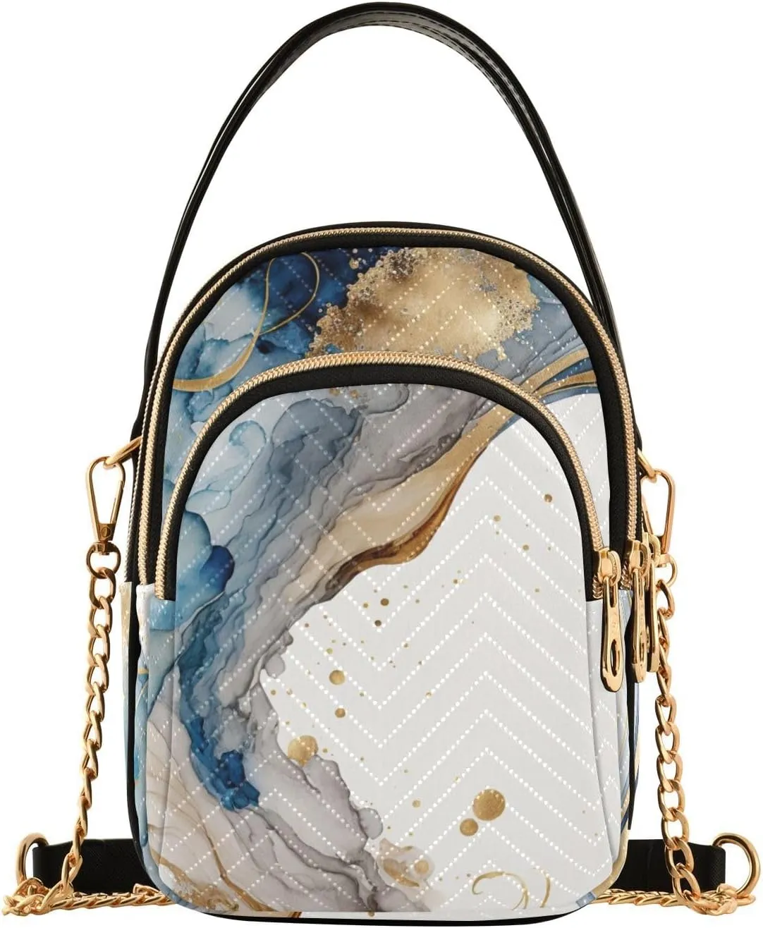 Fluid Blue Gold Crossbody Sling Bags for Women, Compact Fashion Handbag with Chain Strap Top handle for Evening Party Dating Travel
