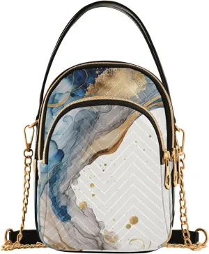 Fluid Blue Gold Crossbody Sling Bags for Women, Compact Fashion Handbag with Chain Strap Top handle for Evening Party Dating Travel