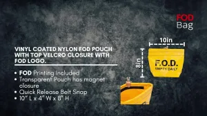 FOD Bag Vinyl Aerospace Aircraft Tool Bag Pouches Made Custom to Size - Quick Release Belt Snap with Top Hook-and-Look Closure - Help Eliminate Foreign Object Debris Or Store Hand Tools