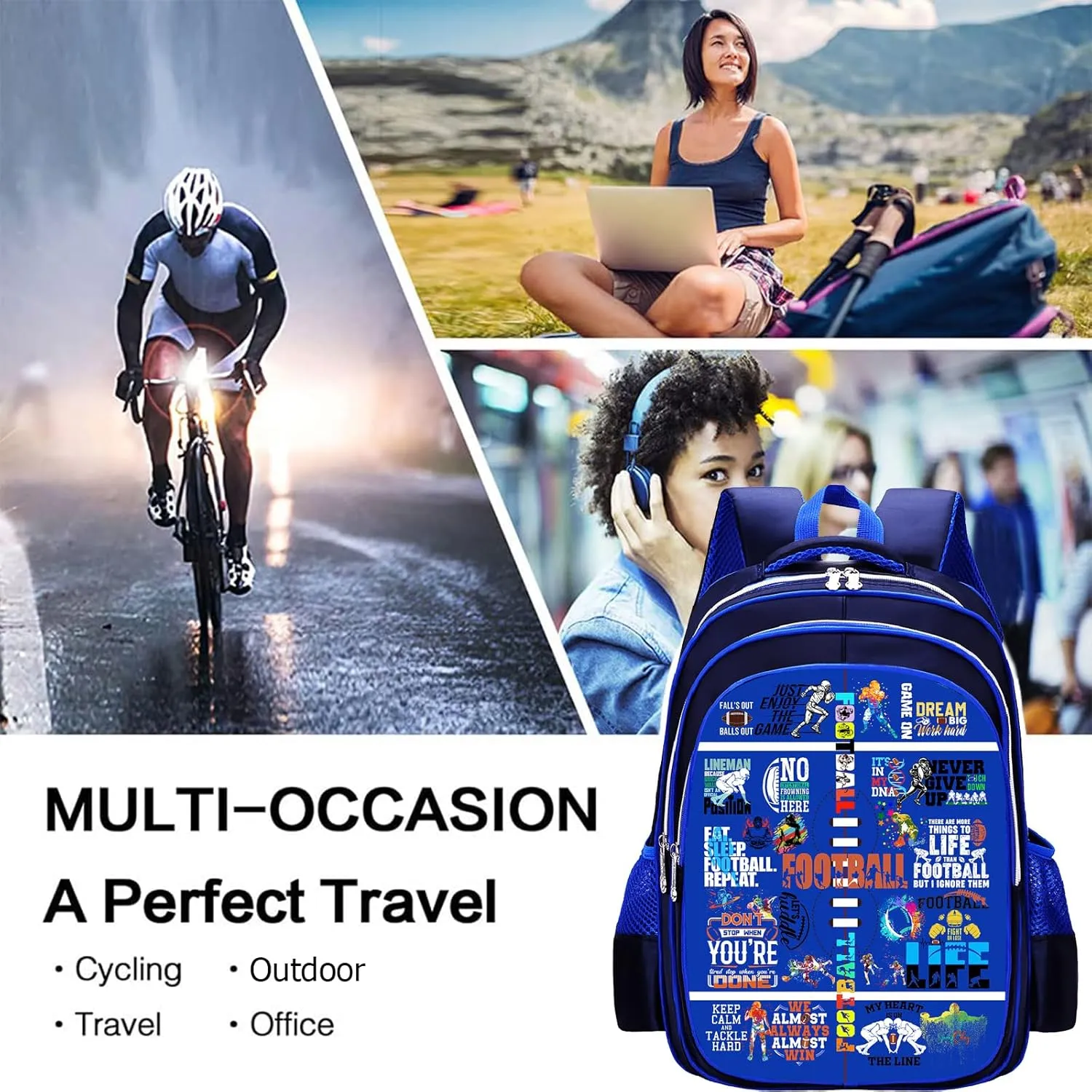 Football Backpack Laptop Backpack For Men Women, Football Backpacks Shoulder Bag For Travel Hiking Camping Daypack