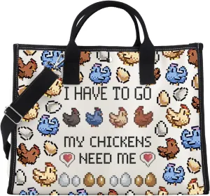 FOTAP Valley Game Inspired I Have To Go My Chicken Need Me Tote Bag Video Game Gifts Pixel Chicken Lover Gift Gamer Gift
