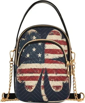 Four Leaf Clover American Flag Crossbody Bag for Women Mini Cell Phone Purse Women's Shoulder Handbag