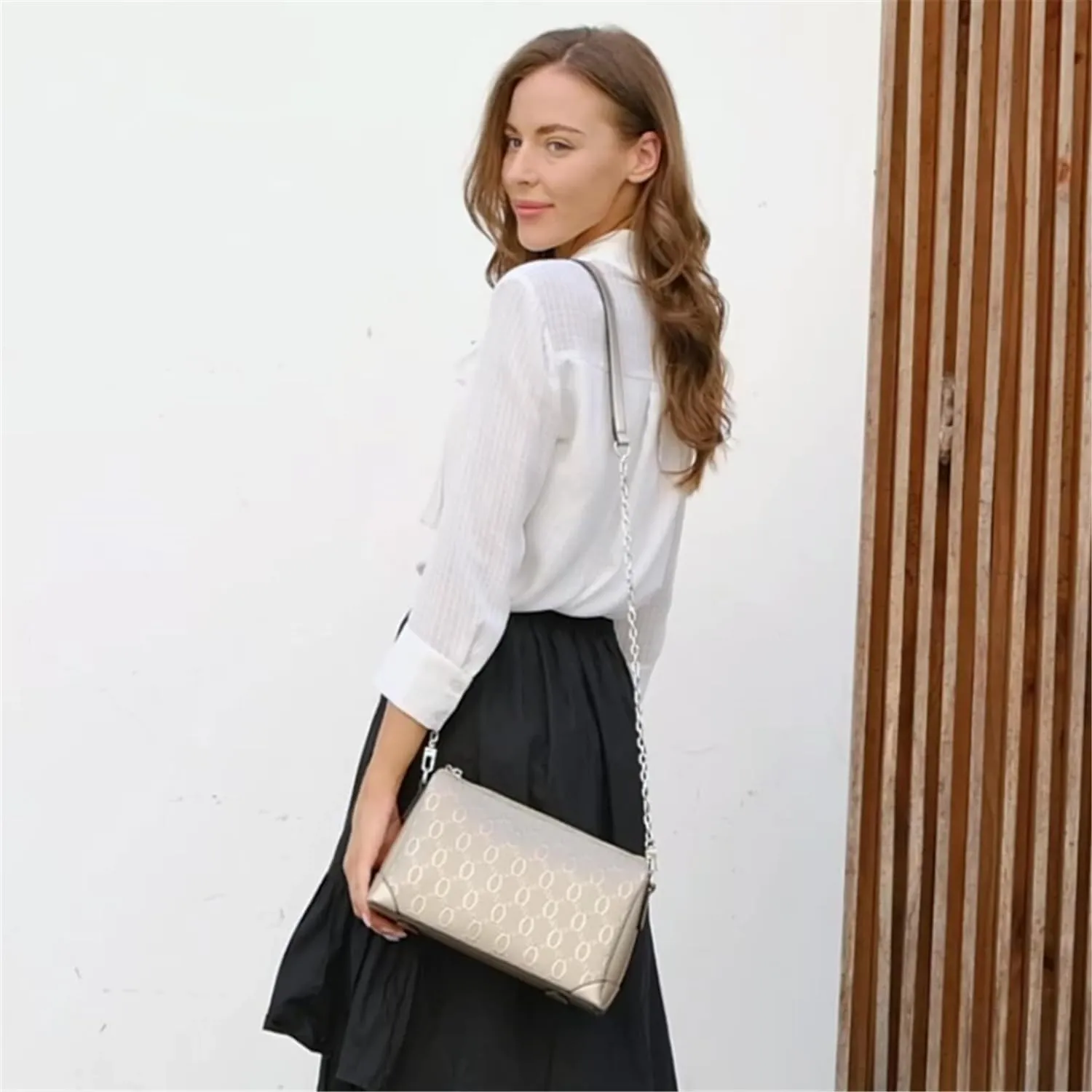 FOXLOVER Women's Crossbody Bags Satchel Handbags Small Purse Cow Leather Shoulder Bag for Women Zipper Chain Pattern