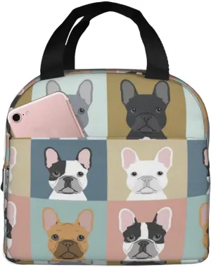 French Bulldogs Dog Insulated Lunch Bag for Women, Men,Large and Reusable, Handle, Freezable Work and Travel Tote and Meal Prep Waterproof Organizer
