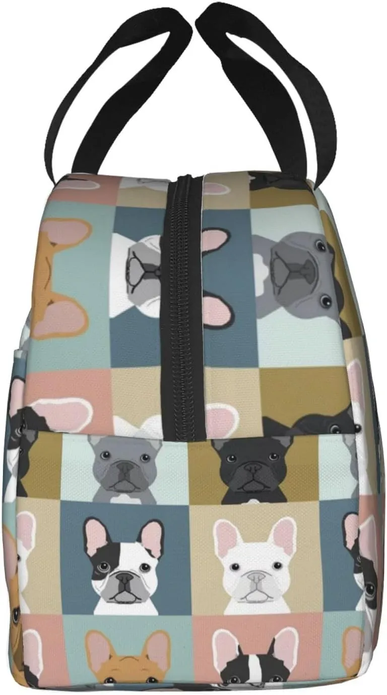 French Bulldogs Dog Insulated Lunch Bag for Women, Men,Large and Reusable, Handle, Freezable Work and Travel Tote and Meal Prep Waterproof Organizer