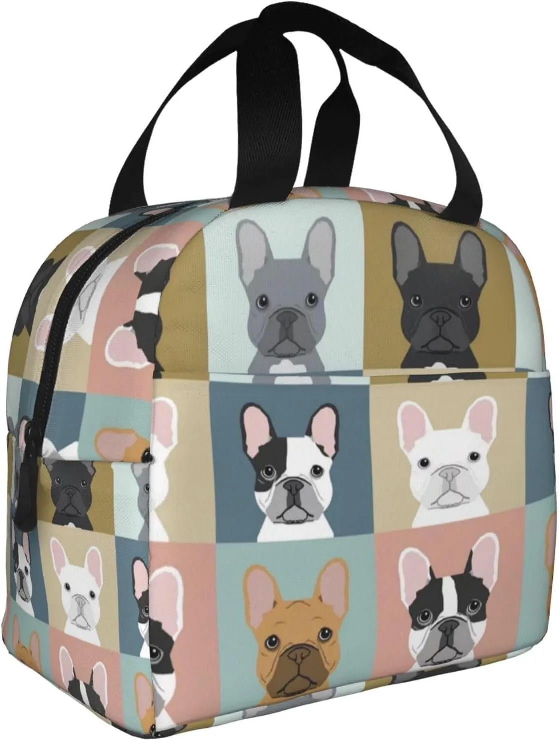 French Bulldogs Dog Insulated Lunch Bag for Women, Men,Large and Reusable, Handle, Freezable Work and Travel Tote and Meal Prep Waterproof Organizer