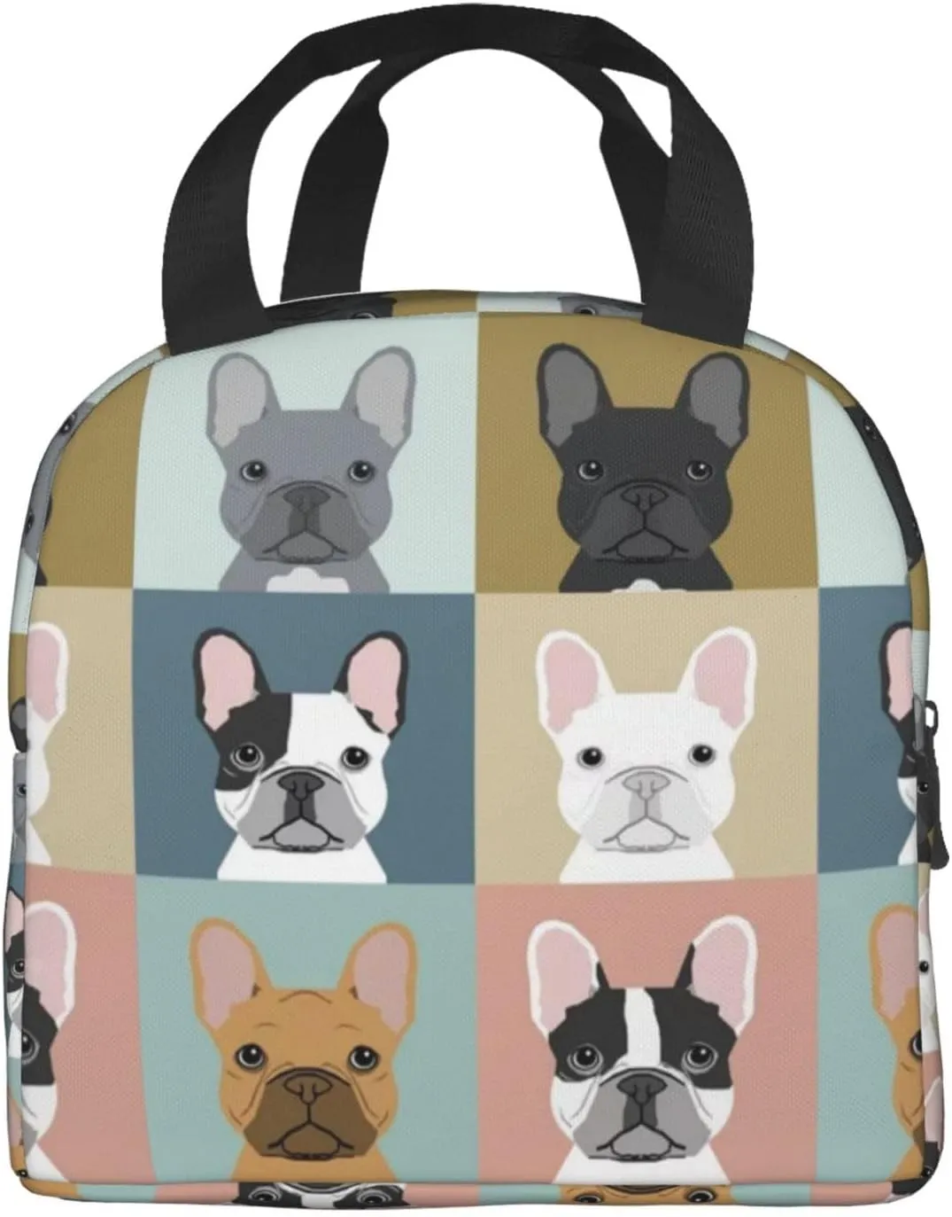 French Bulldogs Dog Insulated Lunch Bag for Women, Men,Large and Reusable, Handle, Freezable Work and Travel Tote and Meal Prep Waterproof Organizer