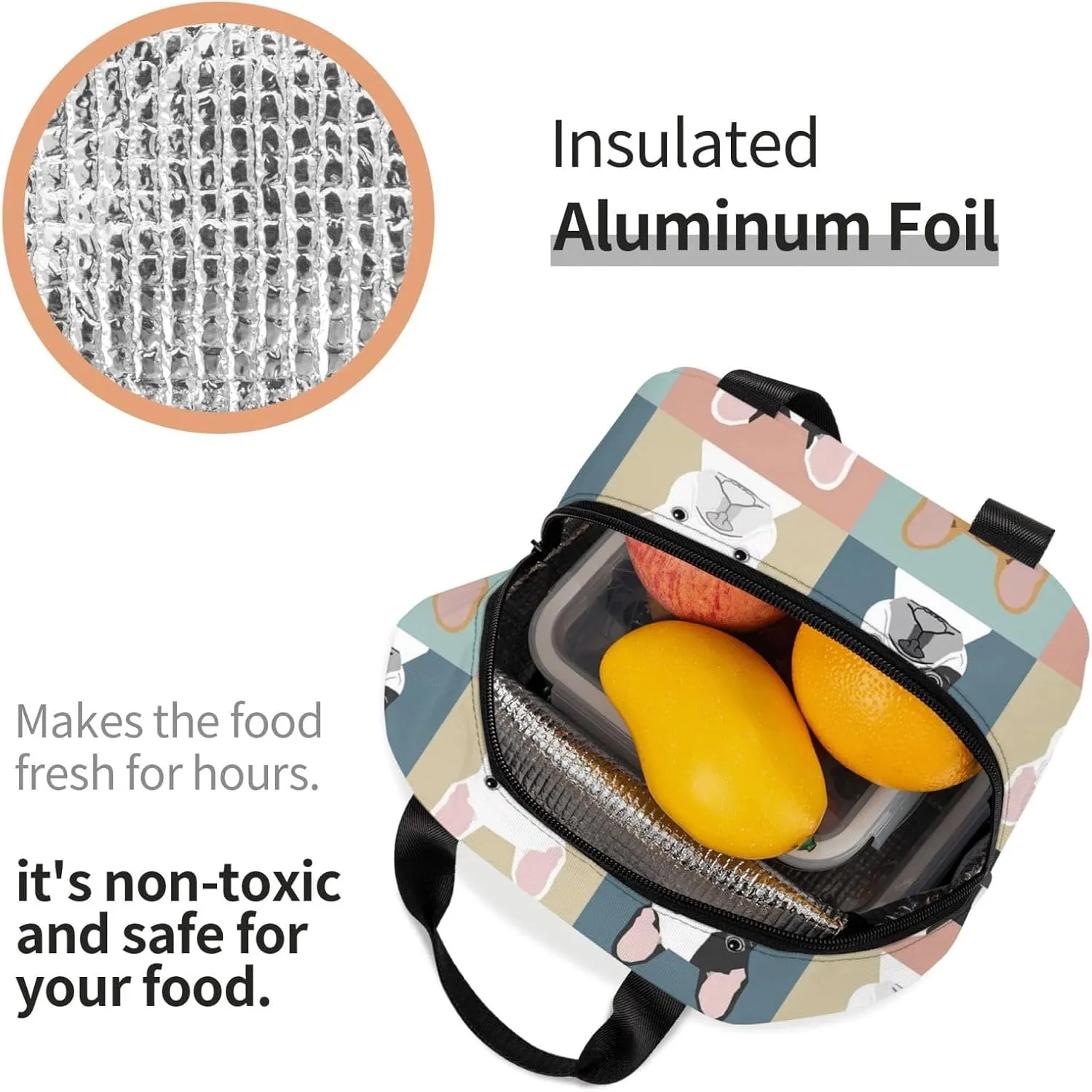 French Bulldogs Dog Insulated Lunch Bag for Women, Men,Large and Reusable, Handle, Freezable Work and Travel Tote and Meal Prep Waterproof Organizer