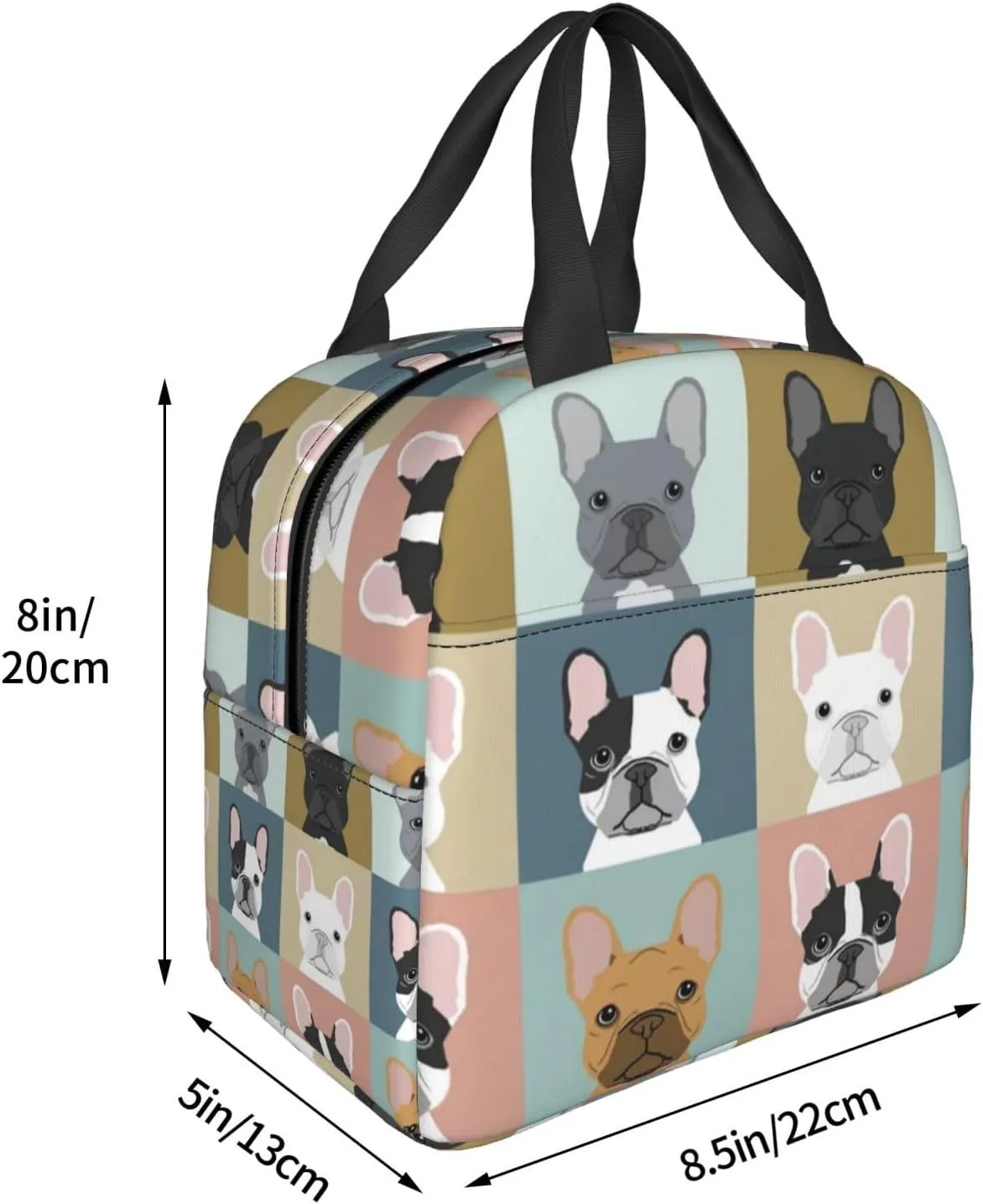 French Bulldogs Dog Insulated Lunch Bag for Women, Men,Large and Reusable, Handle, Freezable Work and Travel Tote and Meal Prep Waterproof Organizer
