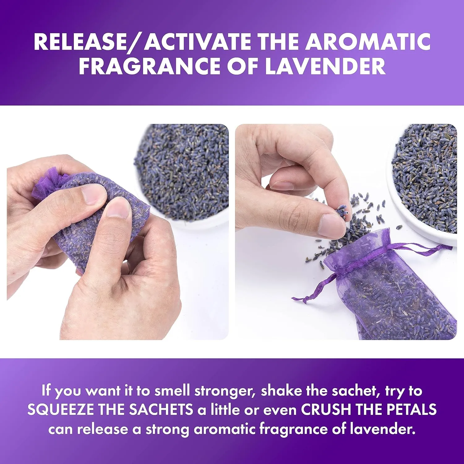 French Lavender Sachets for Drawers and Closets Fresh Scents, Set of 48, Home Fragrance Sachet for Closets and Drawers, Purple, LV-C-48-1