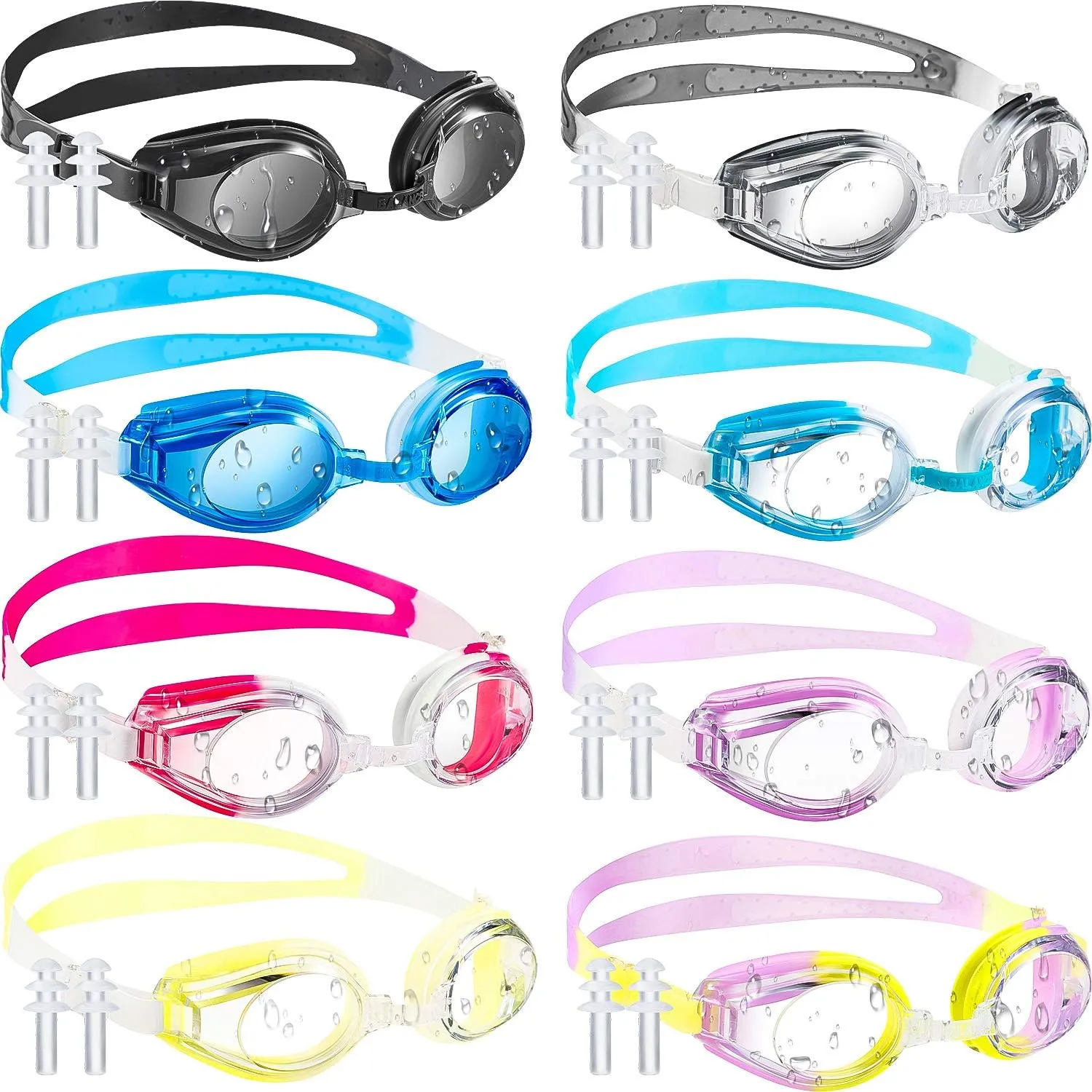Frienda 8 Pcs Swim Goggles, Adjustable Silicone Swimming Goggles Crystal Clear Swim Glasses for Children and Teens