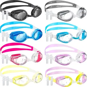 Frienda 8 Pcs Swim Goggles, Adjustable Silicone Swimming Goggles Crystal Clear Swim Glasses for Children and Teens
