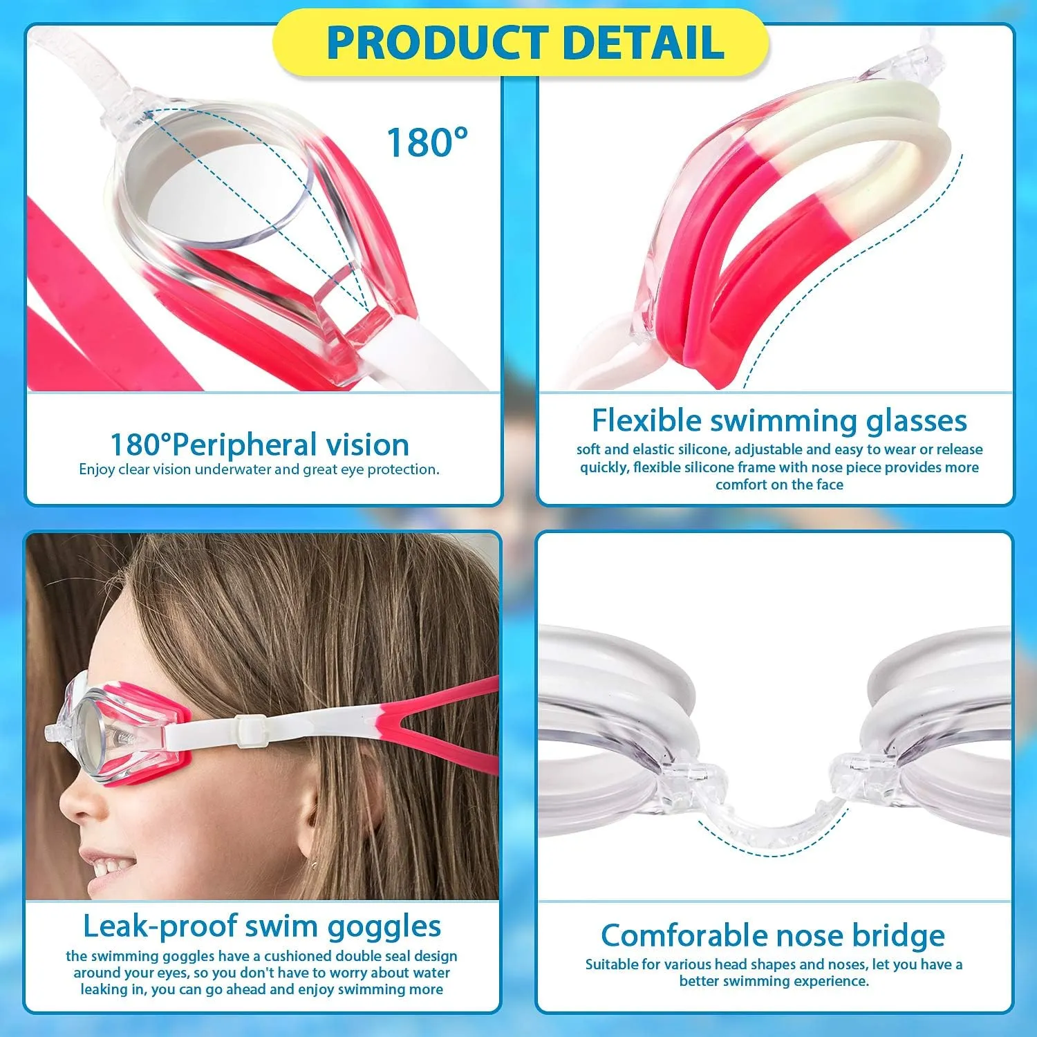 Frienda 8 Pcs Swim Goggles, Adjustable Silicone Swimming Goggles Crystal Clear Swim Glasses for Children and Teens