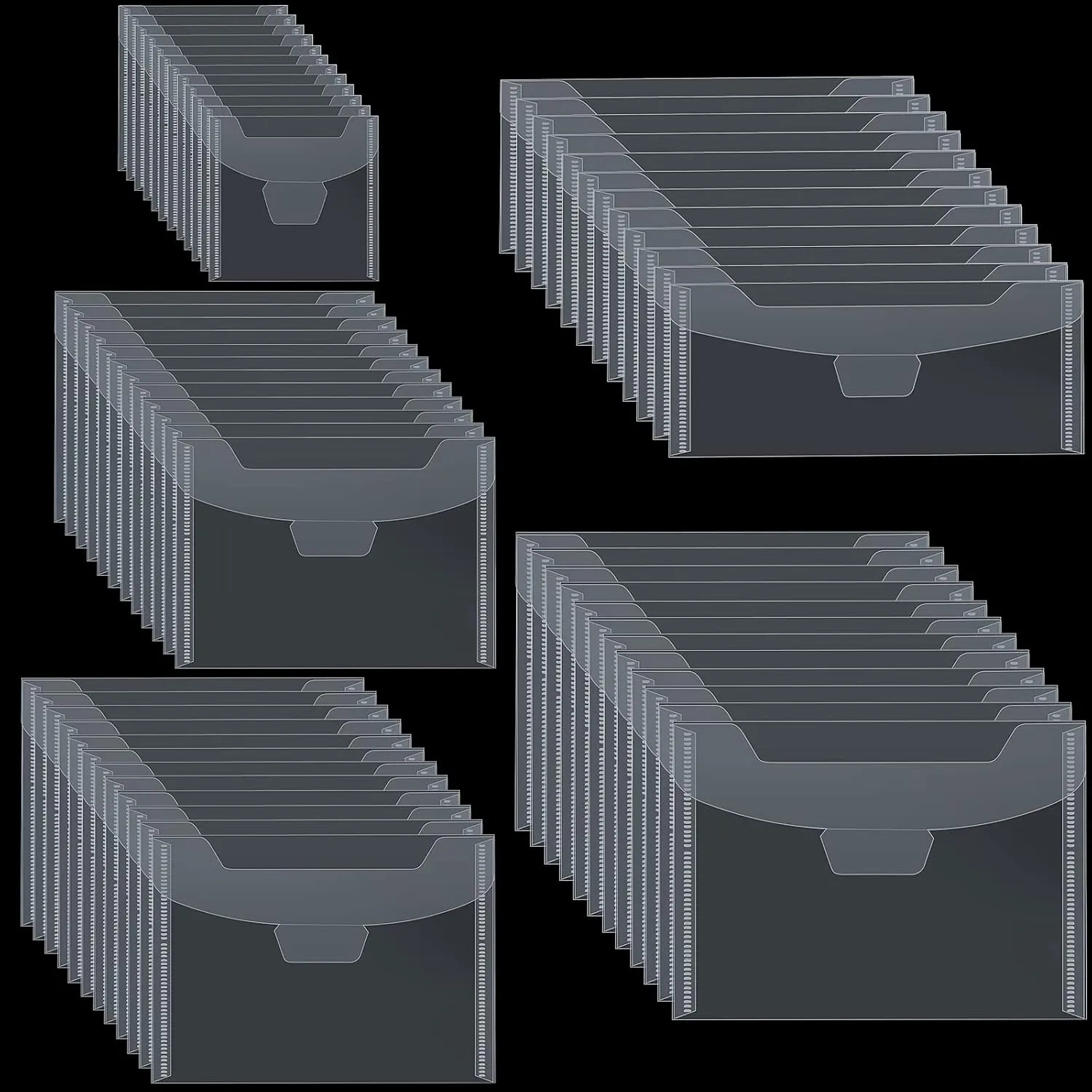 Fumete 60 Pcs Plastic Stamp and Die Storage Bag 5 Sizes Clear Scrapbooking Storage Envelopes Die Cuts Pockets for Craft Cutting Stencil Stamp Paper Card Organizer