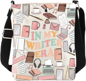 FUSTMW In My Writer Era Crossbody Bag Gifts for Authors Women Novelist Gifts Small Bucket Bag Purse with Shoulder Strap