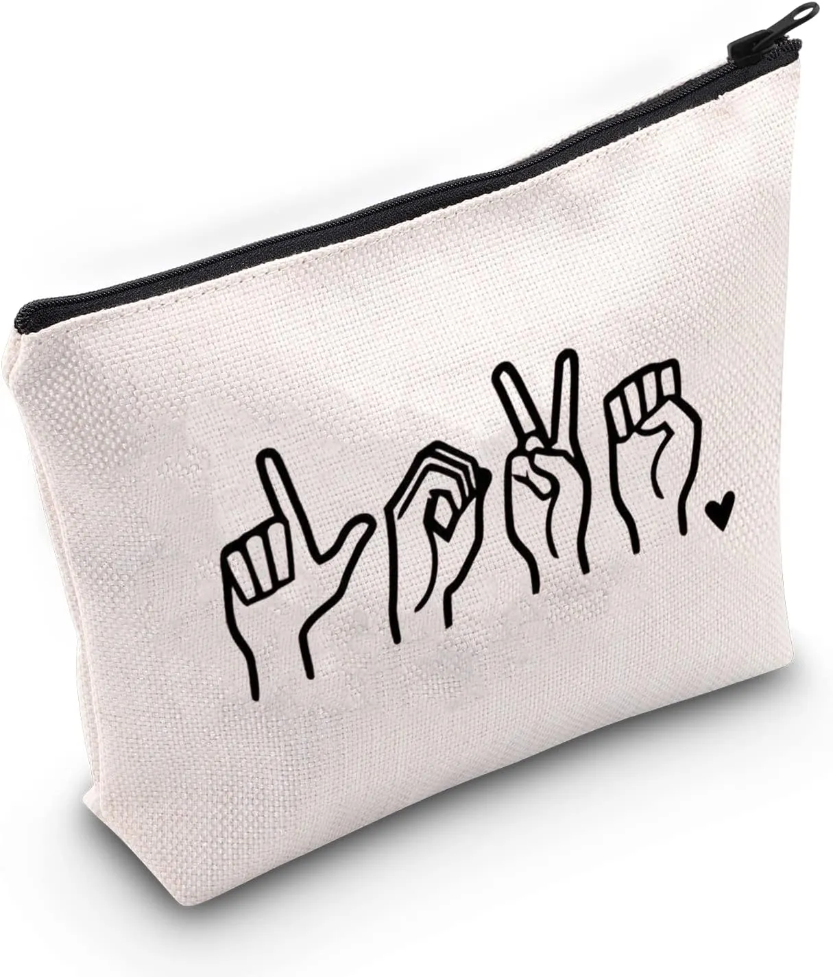 G2TUP American Sign Language Gift Love Sign Language Makeup Bag ASL Cosmetic Bag ASL Teacher Thank You Gift Deaf Community Gift Zipper Travel Bag (Love Sign Language White Bag)