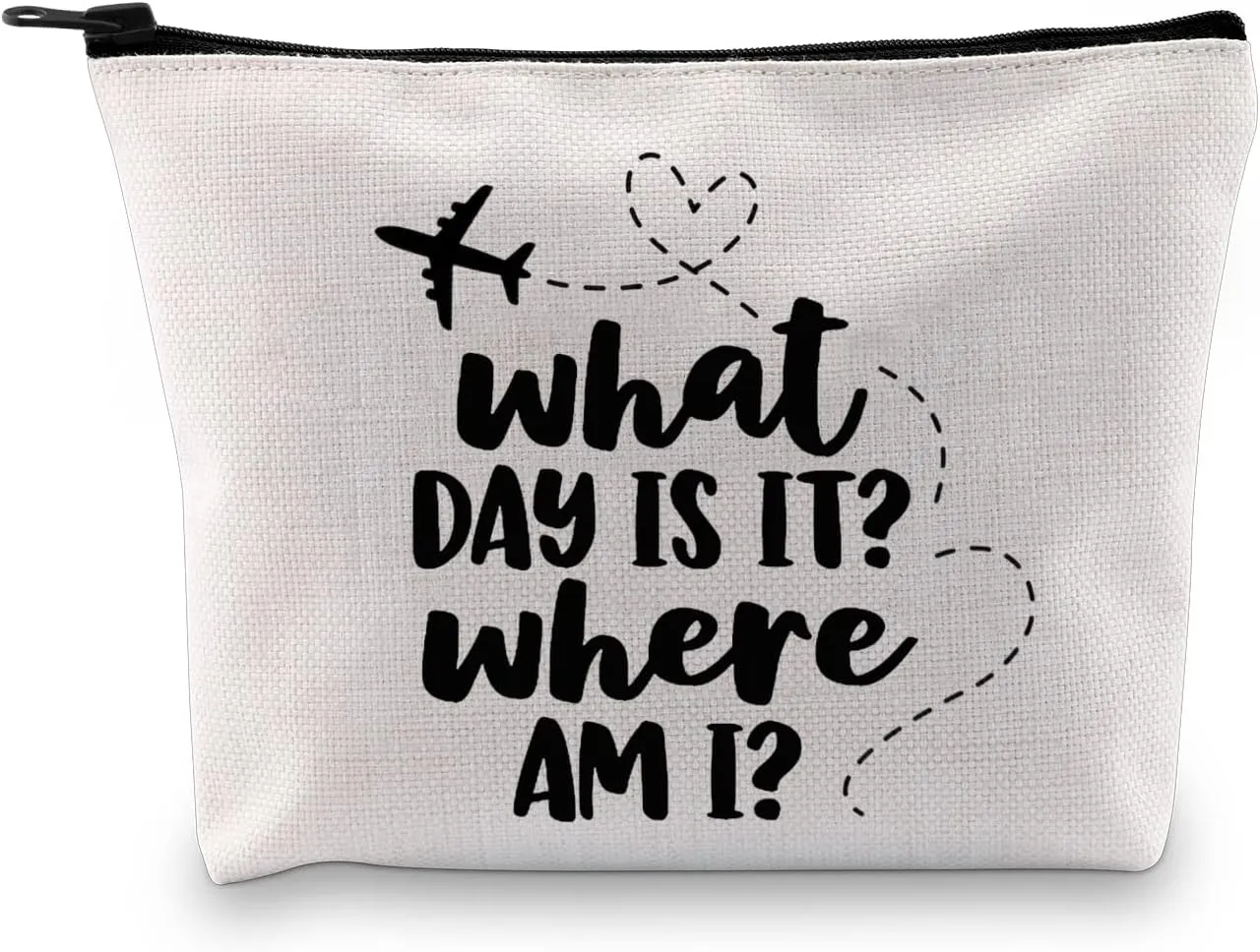 G2TUP Flight Attendant Gift What Day Is It Where Am I Makeup Bag Stewardess Aviation Cosmetic Bag Travel Bag for Stewardess Flight Crew (What Day Is It Where Am I White Bag)