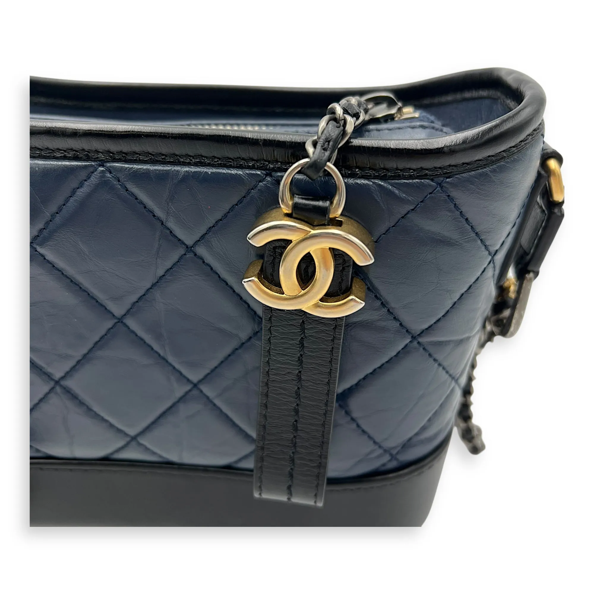 Gabrielle Crossbody Bag Small Blue in Calfskin, Mixed hardware