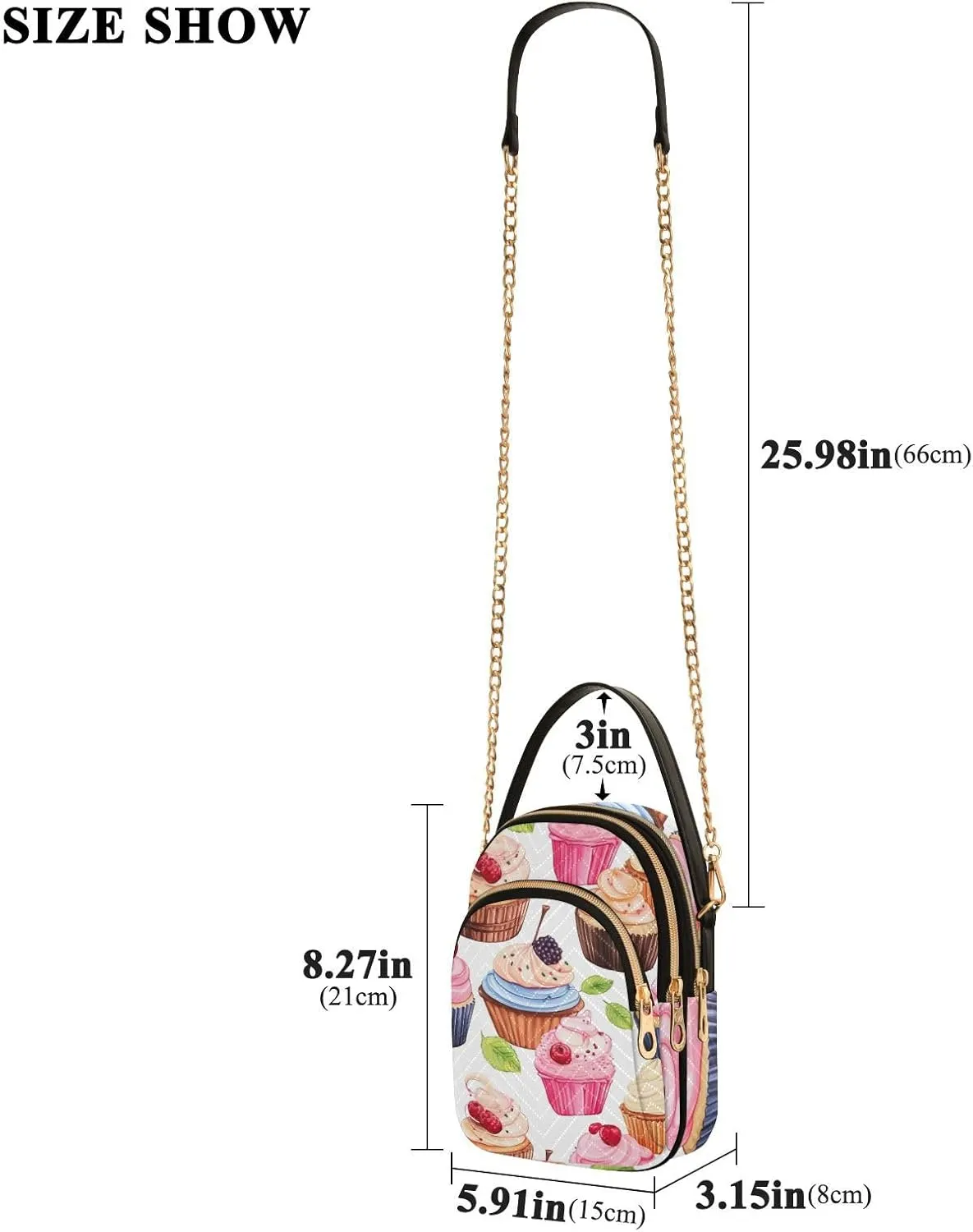 GAIGEO Beautiful Pink Cupcakes Lady Crossbody Bag, Long Strap Crossbody Bag, Crossbody Purse for Women