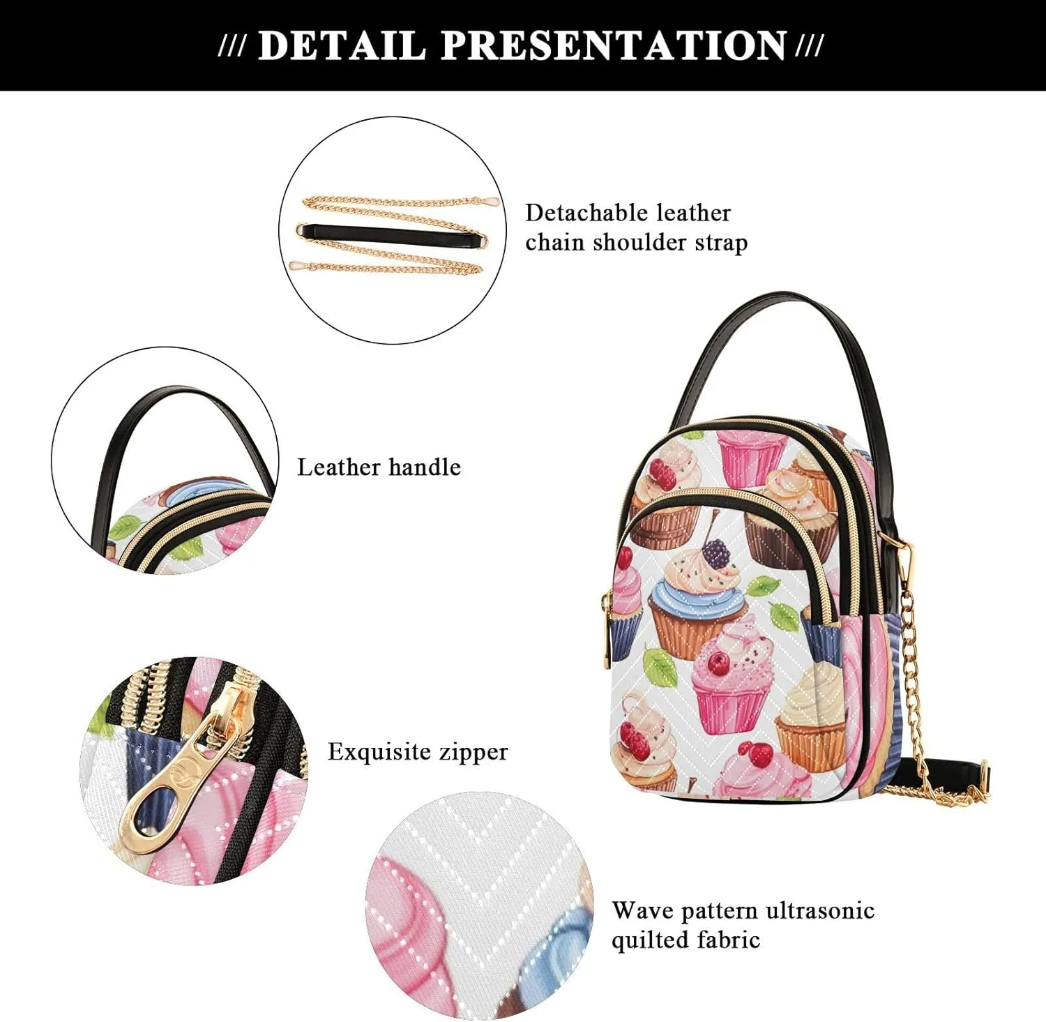 GAIGEO Beautiful Pink Cupcakes Lady Crossbody Bag, Long Strap Crossbody Bag, Crossbody Purse for Women