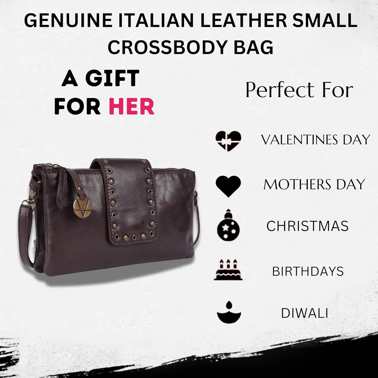 Genuine Italian Leather Boho Studded Crossbody Sling Bag - Stylish, Durable, & Perfect for Everyday Use for women