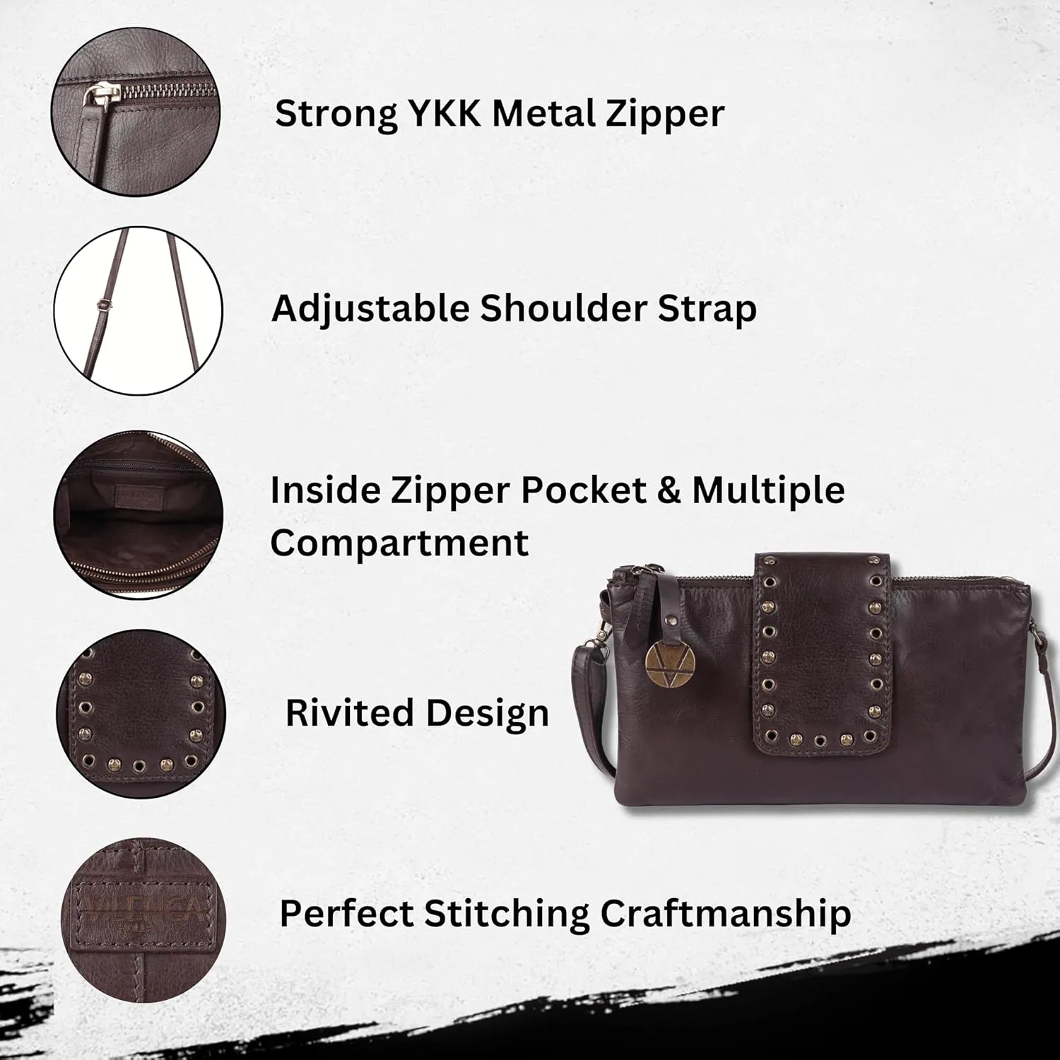 Genuine Italian Leather Boho Studded Crossbody Sling Bag - Stylish, Durable, & Perfect for Everyday Use for women