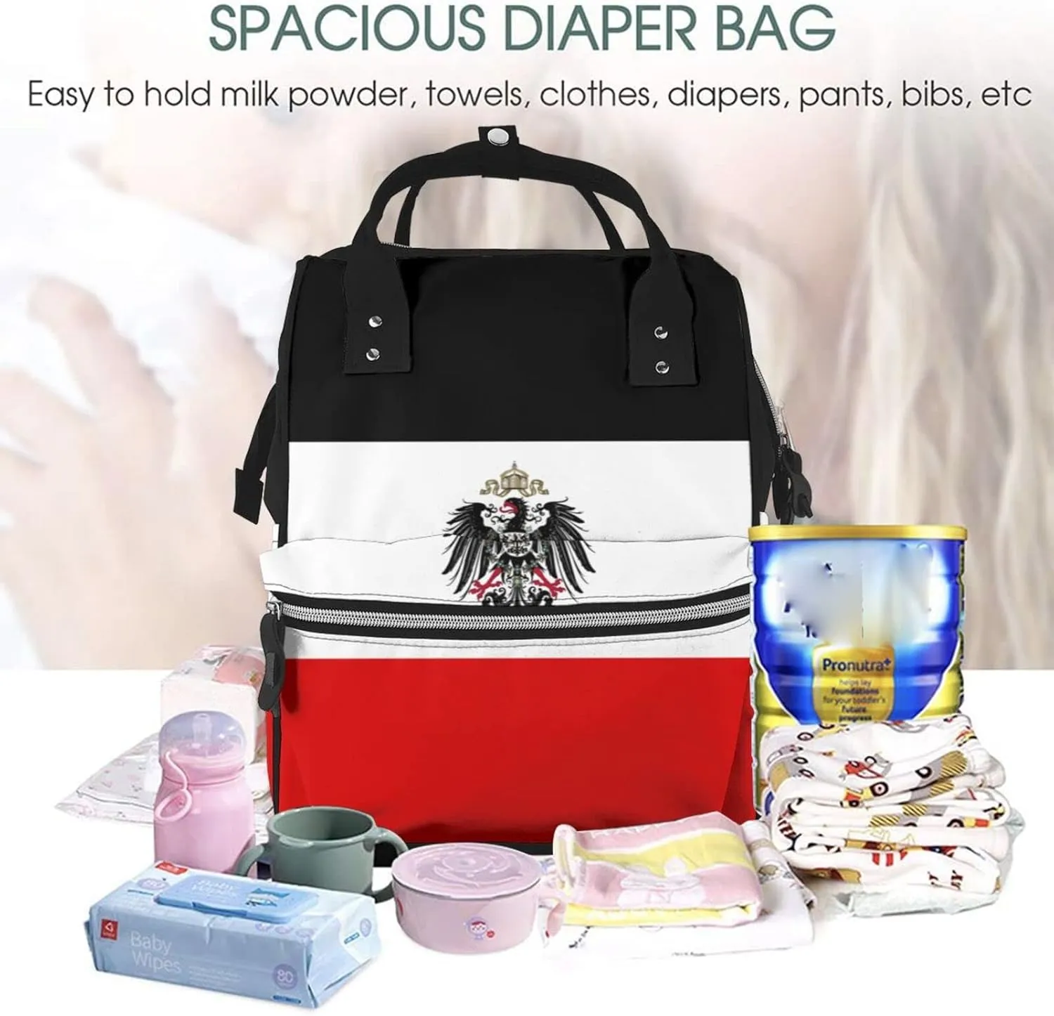 German Empire Flag Large Capacity Mummy Maternity Bag Multifunctional Diaper Backpack 3D Print Travel Backpack
