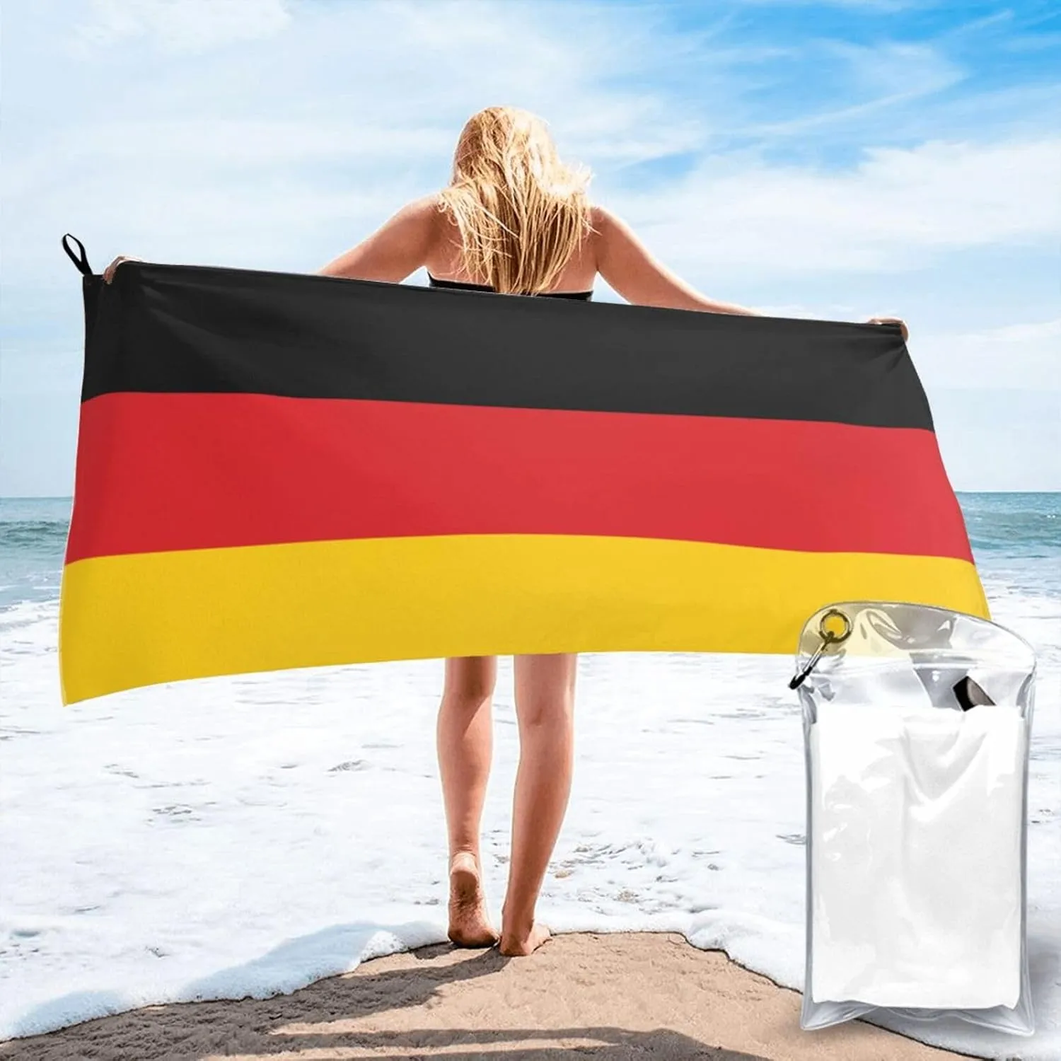 Germany German Flag Beach Towel with Bag for Men Women Quick Dry Sand Free Lightweight Large Oversized 31.5"x63" Microfiber Towels Absorbent Compact for Swimming Pool Camping Vacation