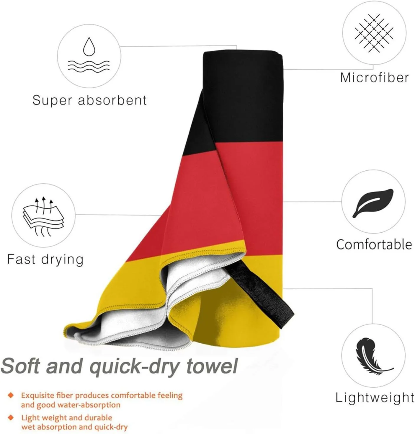 Germany German Flag Beach Towel with Bag for Men Women Quick Dry Sand Free Lightweight Large Oversized 31.5"x63" Microfiber Towels Absorbent Compact for Swimming Pool Camping Vacation