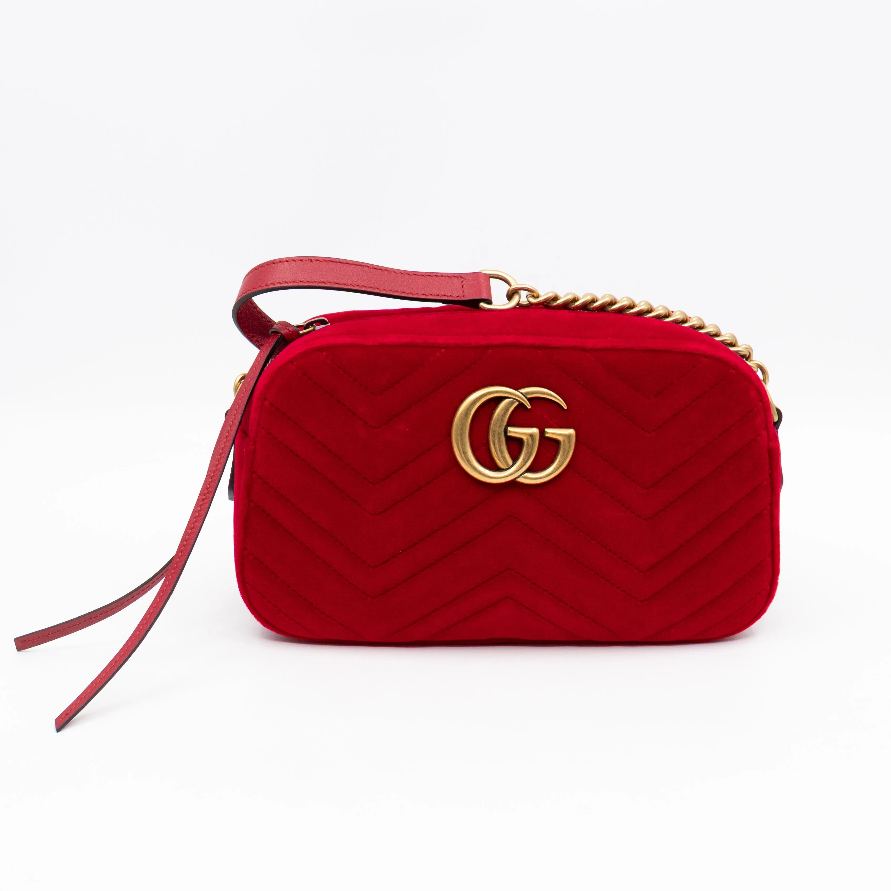 GG Marmont Small Camera Bag Red Velvet Aged Gold