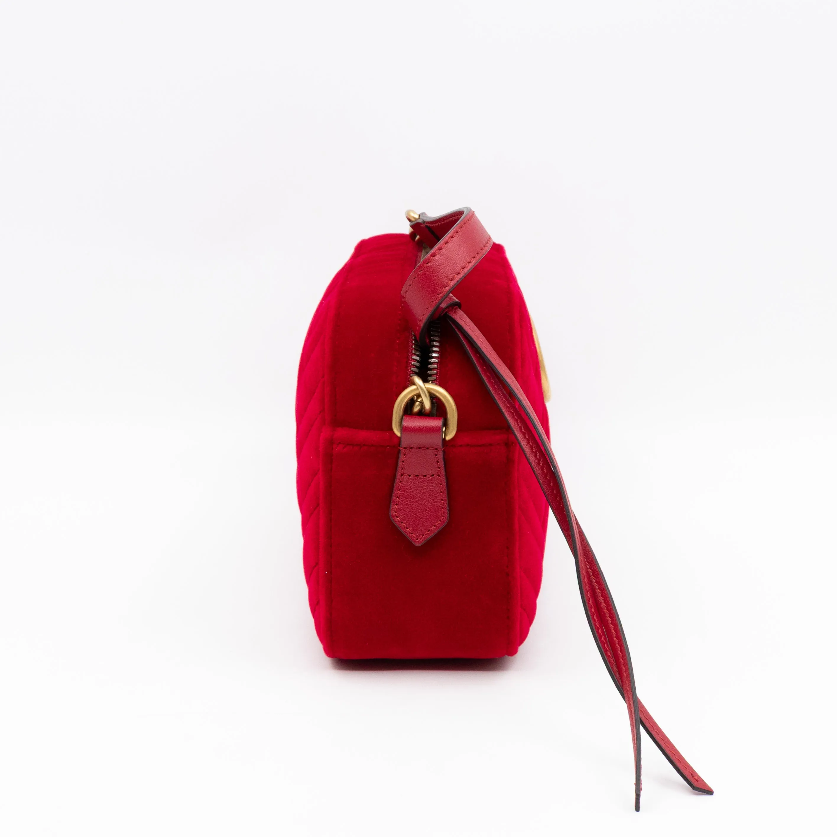 GG Marmont Small Camera Bag Red Velvet Aged Gold