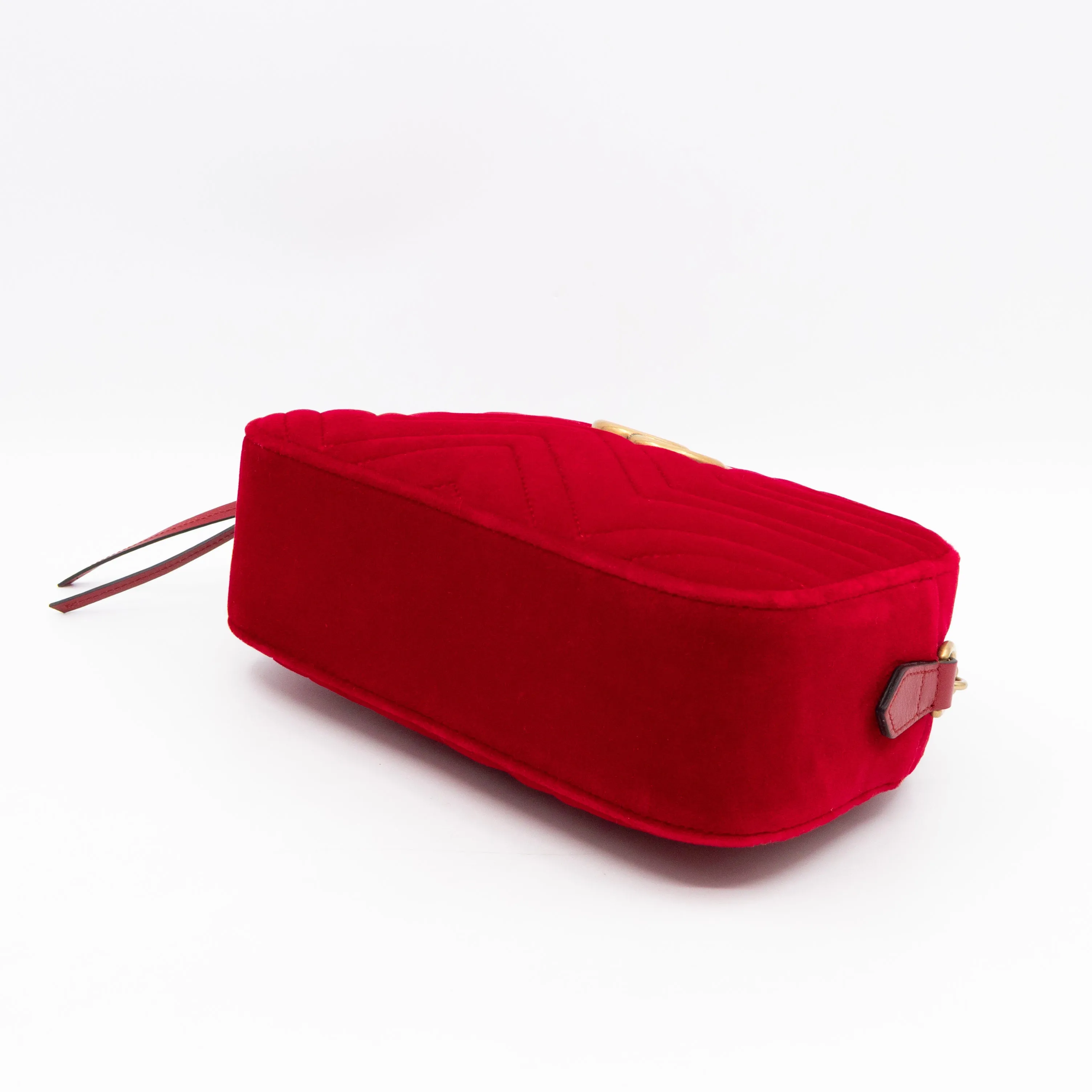 GG Marmont Small Camera Bag Red Velvet Aged Gold