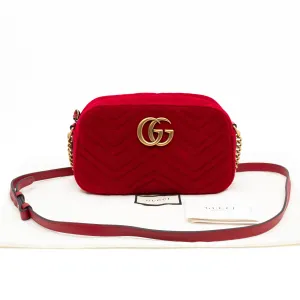 GG Marmont Small Camera Bag Red Velvet Aged Gold