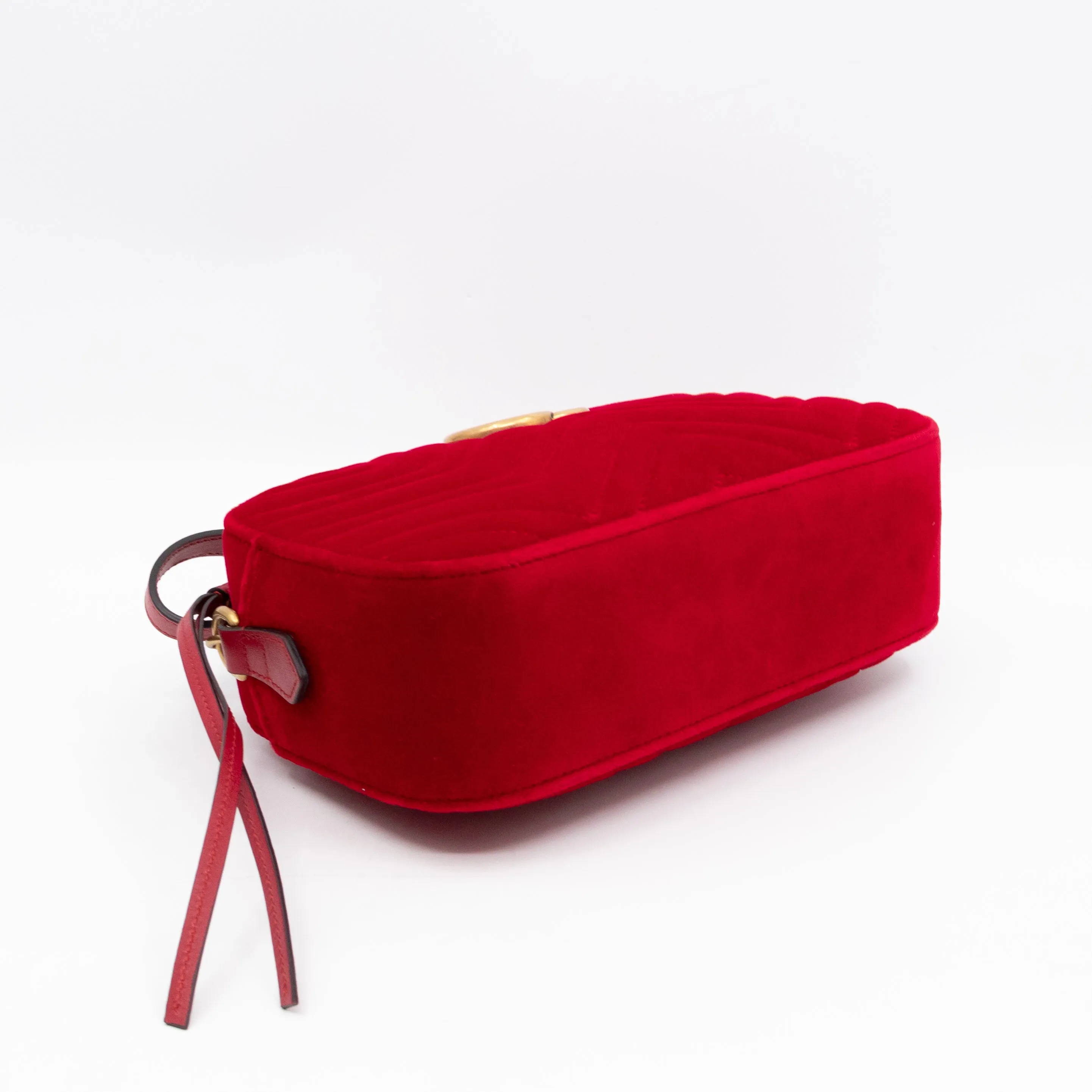 GG Marmont Small Camera Bag Red Velvet Aged Gold