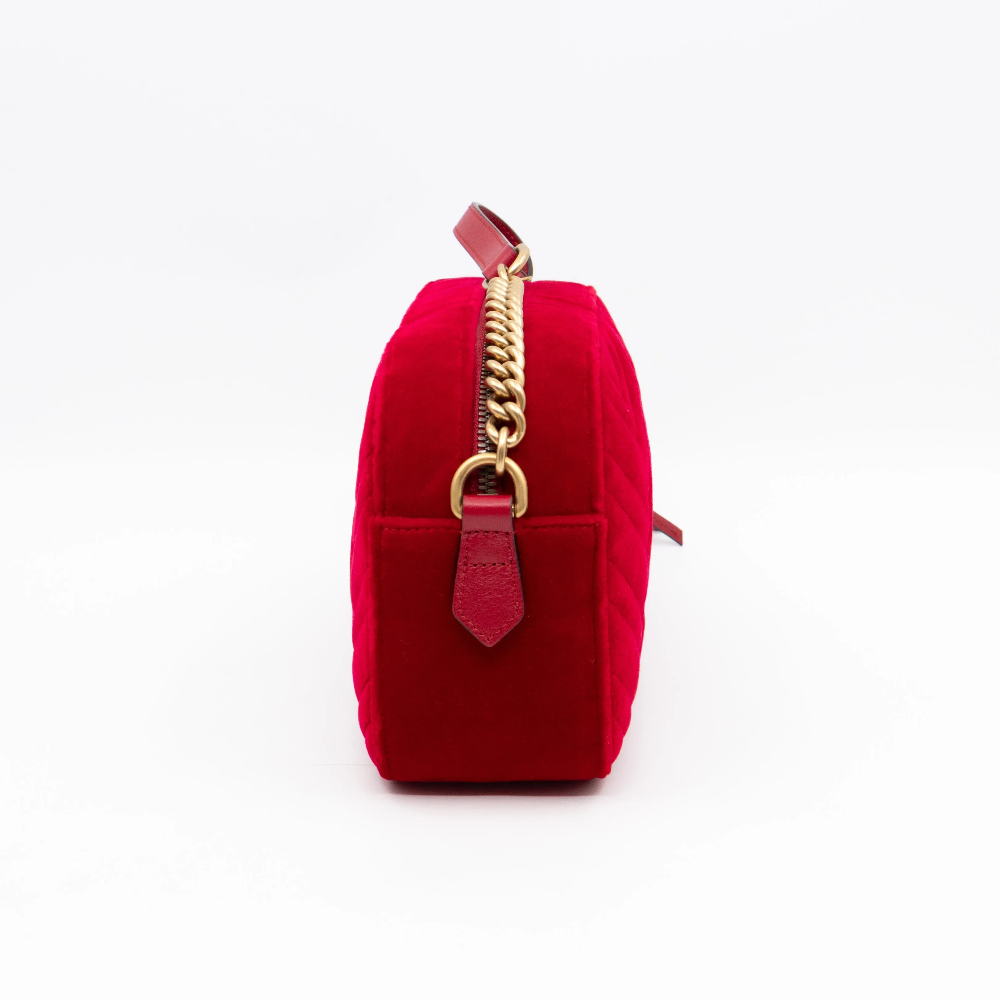GG Marmont Small Camera Bag Red Velvet Aged Gold