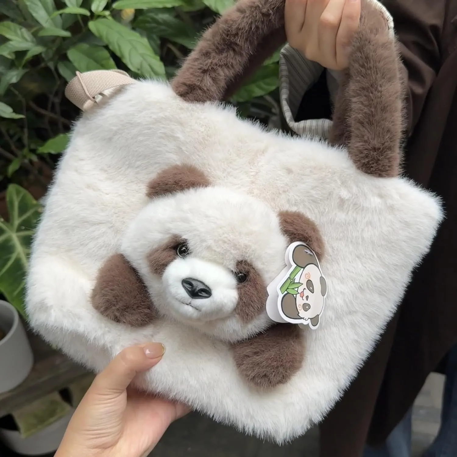 Girls' Animal Plush Handbag Small Size Crossbody Bag Cute Panda Doll Furry Purse
