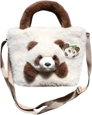 Girls' Animal Plush Handbag Small Size Crossbody Bag Cute Panda Doll Furry Purse