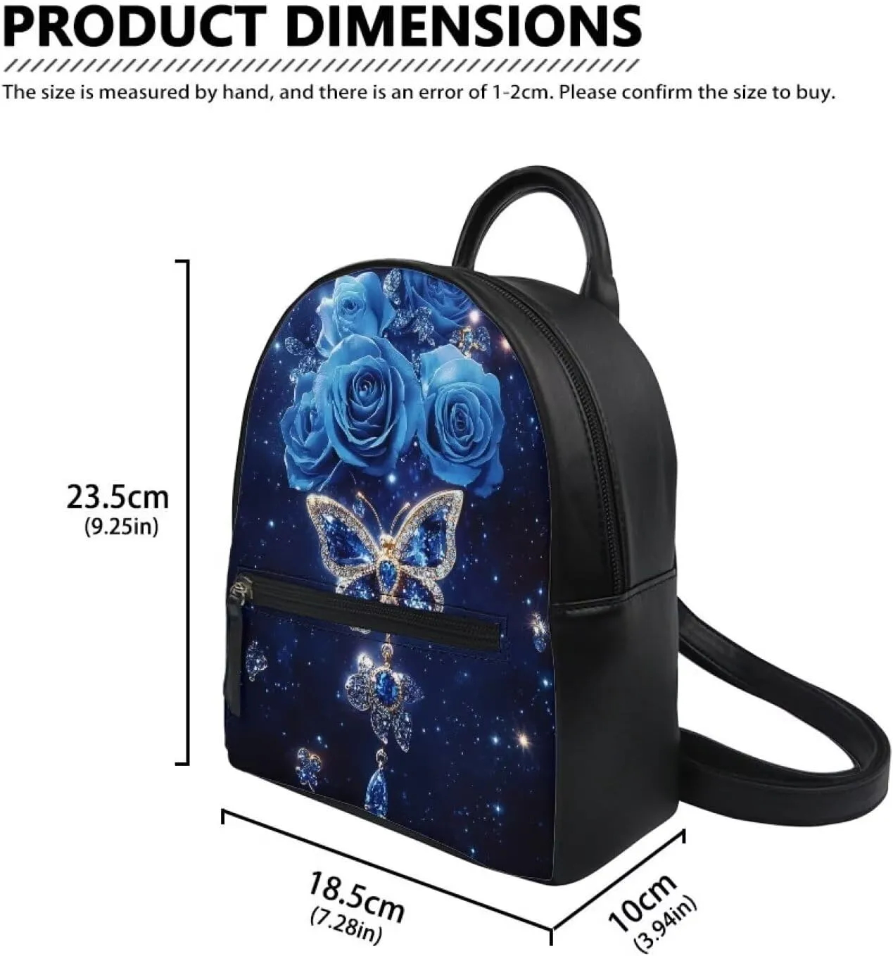 Girls Mini Backpack Casual Backpack Purse for Women PU Leather Daypack Kids Schoolbag with Zipper and Adjustable Straps Travel Shoulder Bag, Blue Rose Butterfly Print
