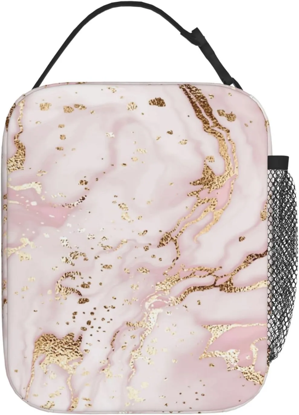 Golden Pink Marble Lunch Bag For Women Men Insulated Lunch Box Portable Lunch Tote Bag,Reusable Leakproof Thermal Cooler Sack Food Handbags Case High Capacity For Work School Travel Picnic
