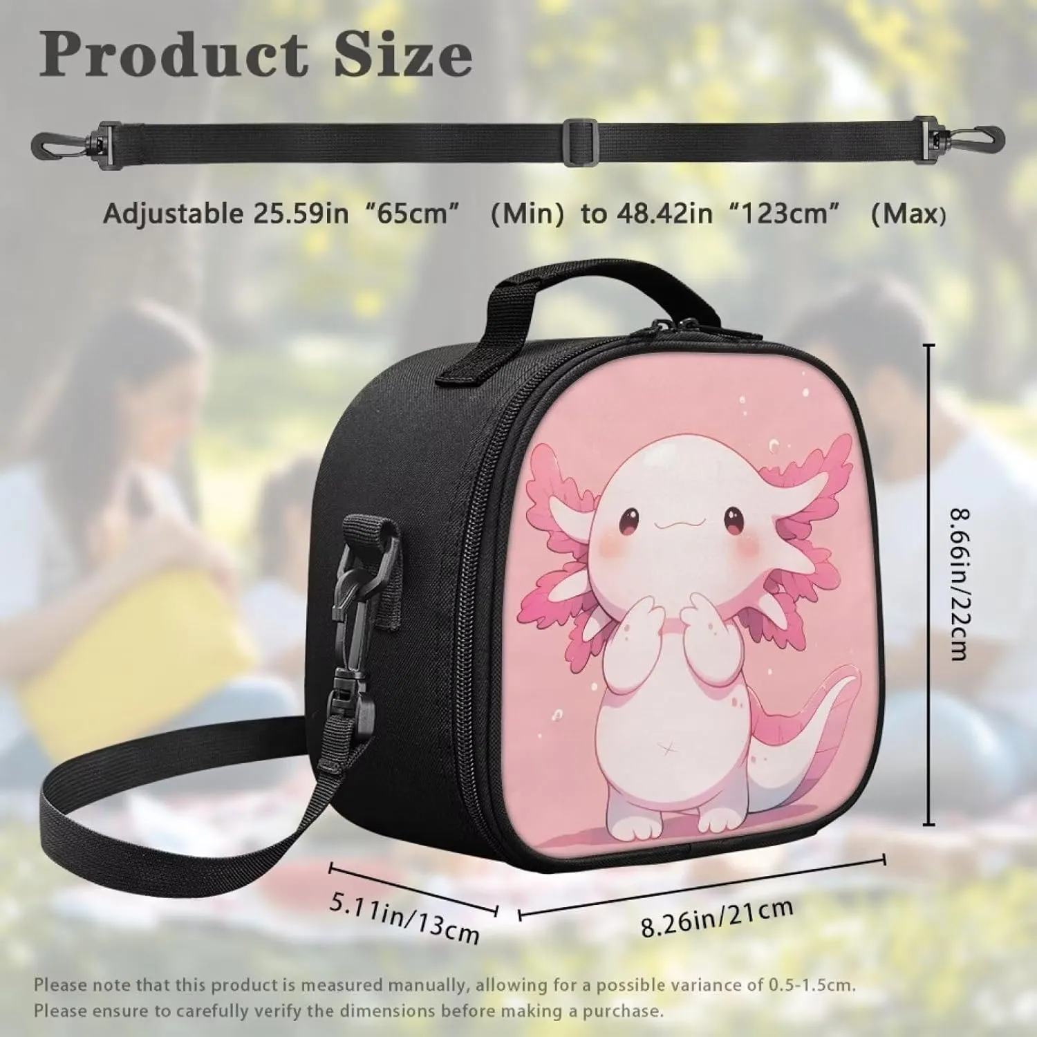 Gomyblomy Cute Axolotl Lunch Bag for Girls 4-6 6-8 Kids Pink Lunch Box with Strap Insulated Bento Lunch Bags Thermal Snack Container Reusable Meal Kit for School Picnic Travel