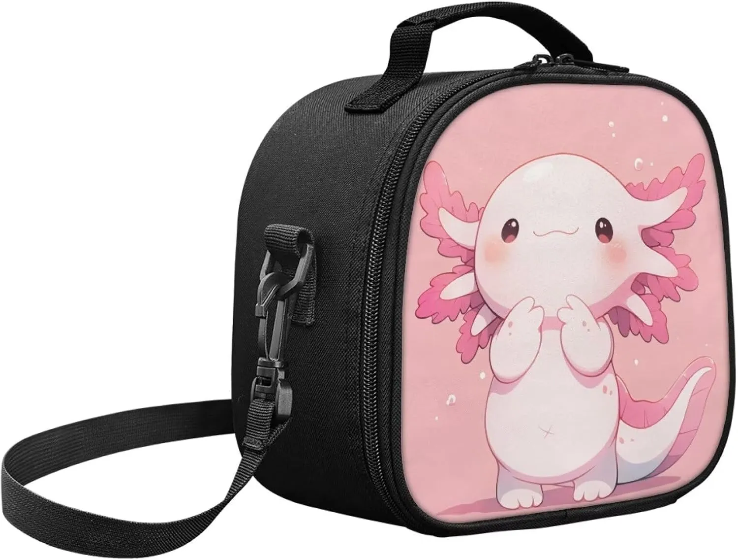 Gomyblomy Cute Axolotl Lunch Bag for Girls 4-6 6-8 Kids Pink Lunch Box with Strap Insulated Bento Lunch Bags Thermal Snack Container Reusable Meal Kit for School Picnic Travel