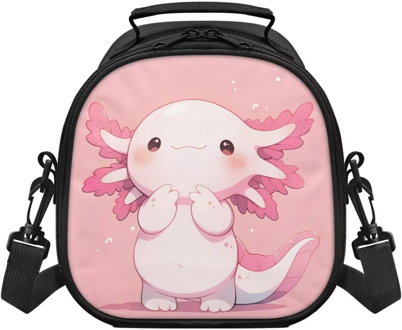 Gomyblomy Cute Axolotl Lunch Bag for Girls 4-6 6-8 Kids Pink Lunch Box with Strap Insulated Bento Lunch Bags Thermal Snack Container Reusable Meal Kit for School Picnic Travel